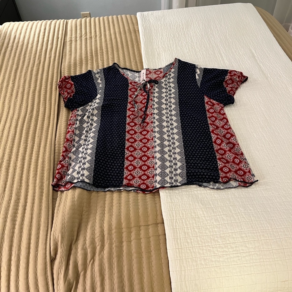 Modern Lux Red and Blue Patterned Top